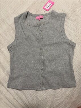 Edikted Gray Button-Front Ribbed Tank Top - NWT